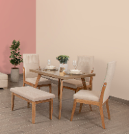 COMEDOR 6 PTOS JERO EVO MADERA NATURAL-CHAMPAN ZULIA MARFIL