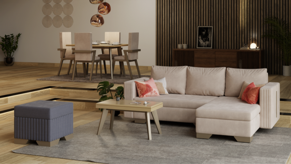 SALA MARFIL EVO+ TELA DOMI BELGIUM LINO + PUFF