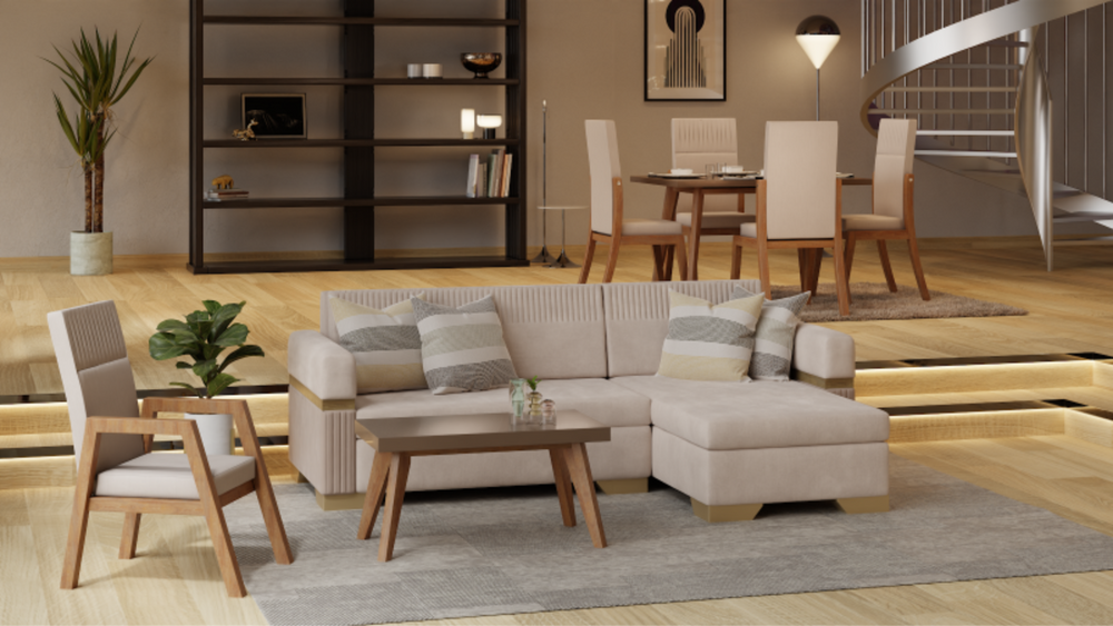 SALA RINCONERA JERO EVO NEW ZULIA MARFIL + MESA DE CENTRO + BUTACA GABRIELA
