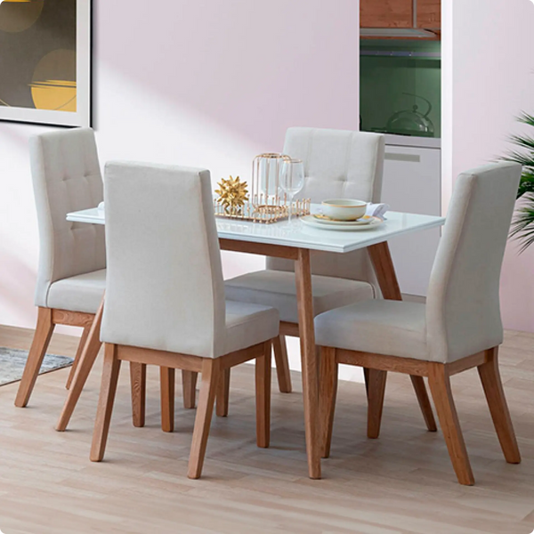 Comedor 4 Puestos Bruno Beige Madera Natural Zulia Marfil