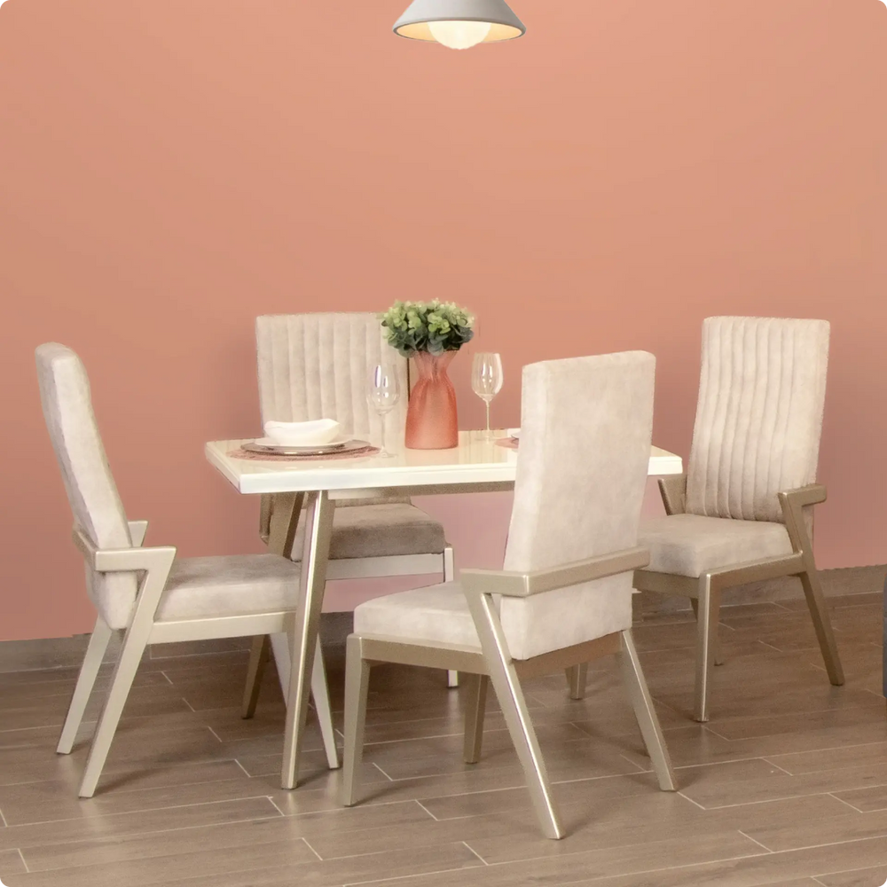 Comedor 4 Puestos Marfil Evo Tela Domi Belgium Lino /Champagne