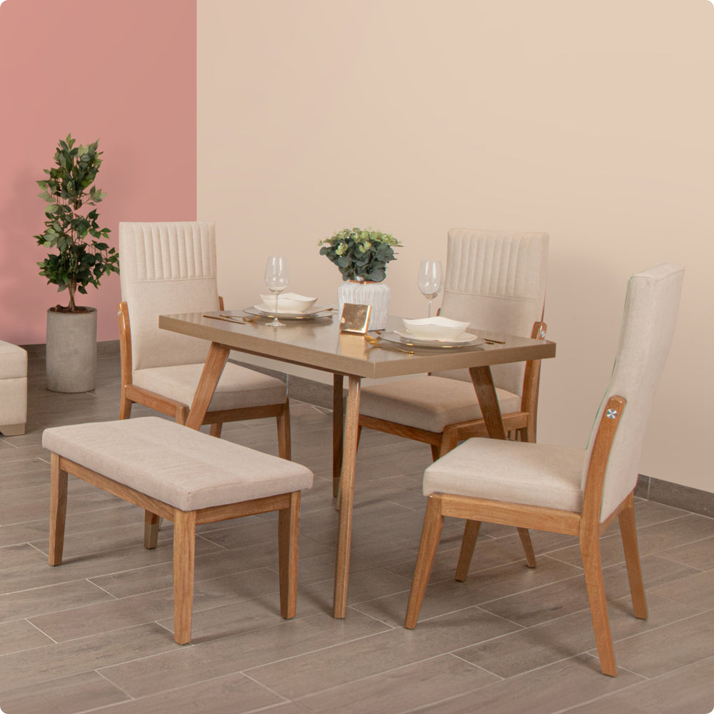 Comedor 4 Puestos Jero Evo Madera Natural- Champagne Zulia Marfil