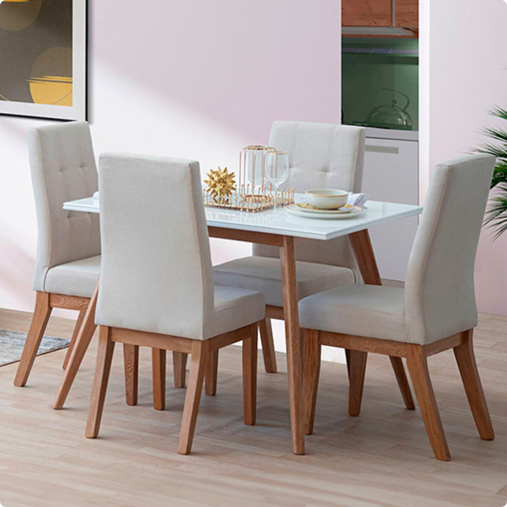 Comedor 4 Puestos Bruno Beige Madera Natural Zulia Marfil