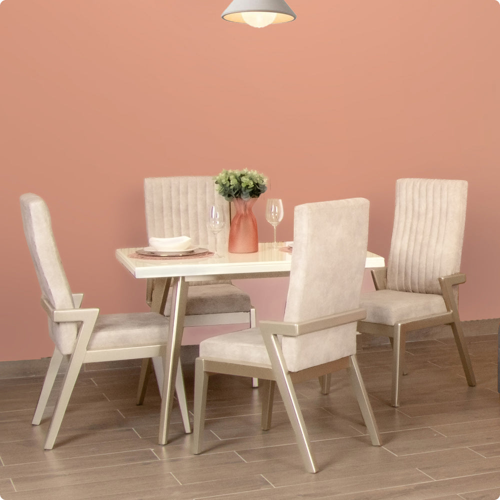 Comedor 4 Puestos Marfil Evo Tela Domi Belgium Lino /Champagne
