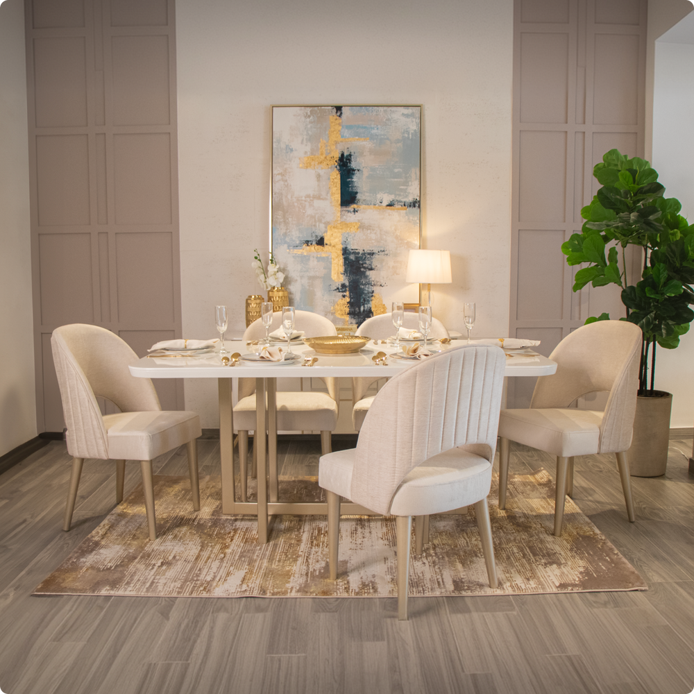 COMEDOR 6 PTOS NORUEGA EVOLUTION ALLICE OFF WHITE Y KANSAS MARFIL