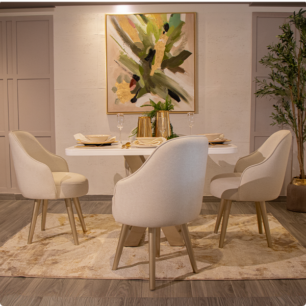 COMEDOR 4 PTOS ATLANTA CASSIO OF WHITE (4 SILLAS FIJAS+2 GIRAT)