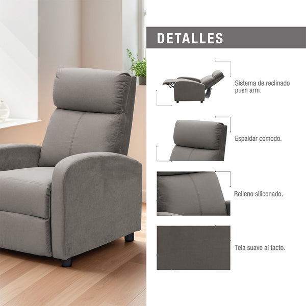 SILLA RECLINABLE DANTE TAUPE ESTATICA PUSH ARM