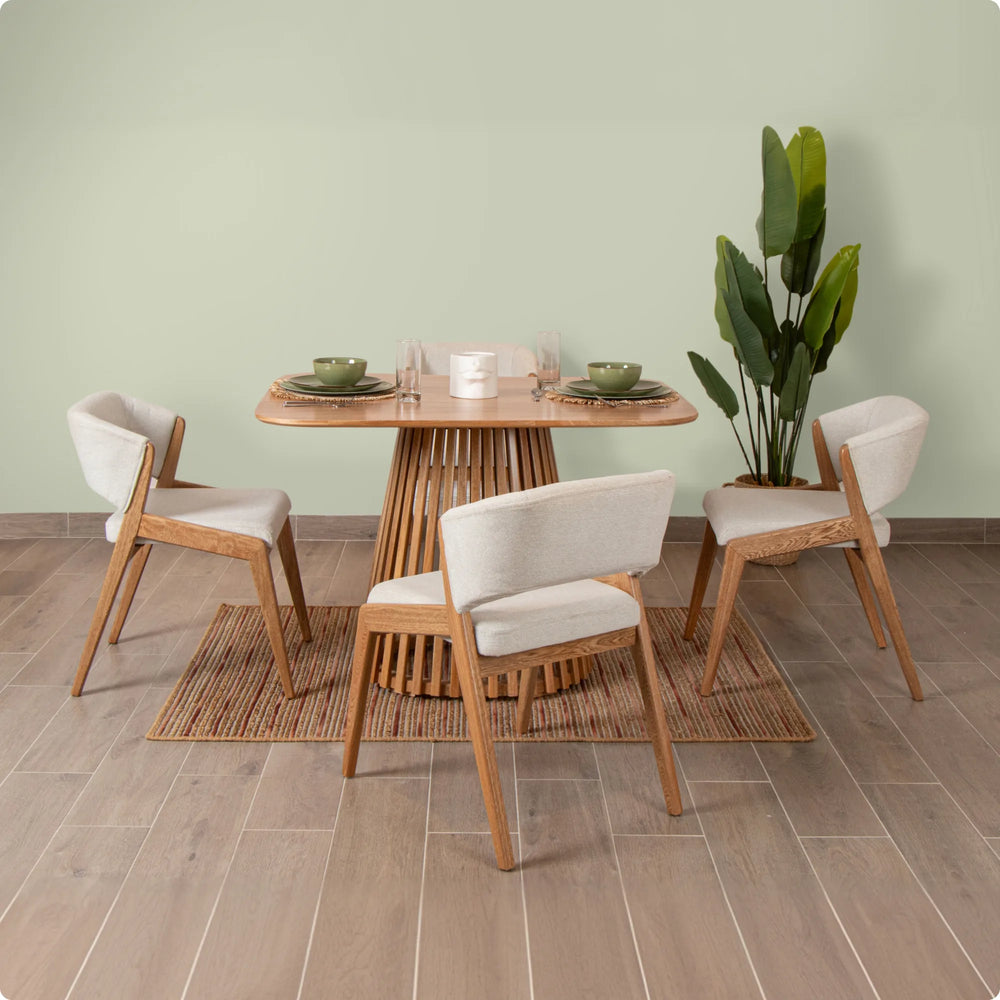 Comedor 4 Puestos Sunset Madera Natural Houston Perla
