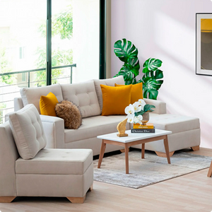 Sala Modular Bruno Beige Brazo Izquierdo con Mesa de Centro Zulia Marfil