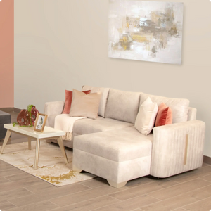 Sala Marfil Evo Brazo Izquierdo con Mesa de Centro Champaña Marmol